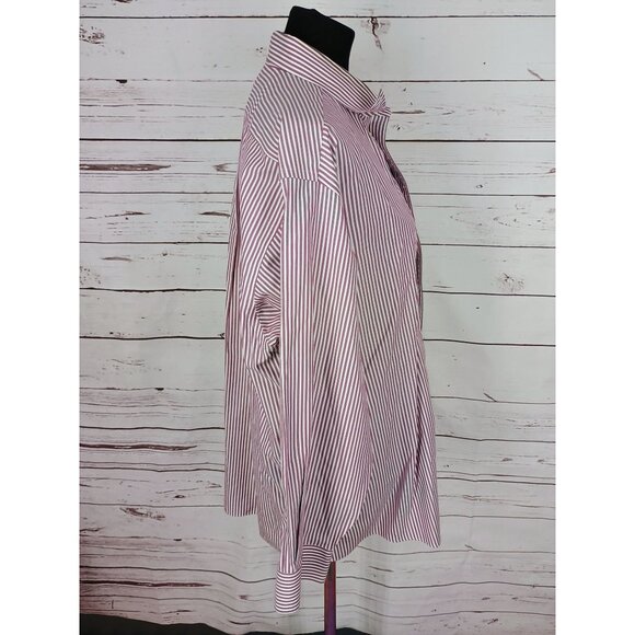 ROUNDTREE & YORKE‎ Gold Label Mens Red & White Pinstripe Cotton Button Down 17½ - Picture 2 of 5